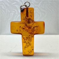 Sterling and Amber Cross Pendant