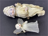 Small Ceramic Baby Doll & Vintage Angel
