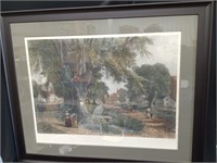Lithograph "The Village Elms Sunday Morning in