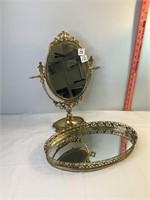 Oval Mirrored Tray & Stand Mirror