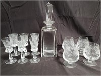 Crystal decanter with cut glass snifters