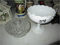 Candy Dish & White Milk Glass Footed Bowl