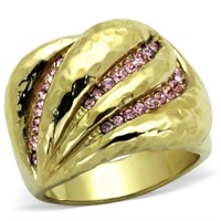 14k Gold Ip .13ct Pink Kunzite Layered Inlay Ring