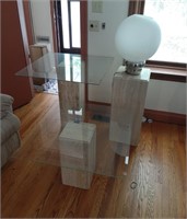 Pair of Marble/ Stone end tables and 1 light.