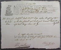 Napoleon Bonaparte Signed Purchase Order Receipt