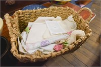 Basket & Collection of Linens