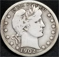1902-S Barber Silver Quarter, Better Date