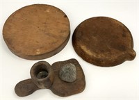 Antique Wood Mortar & Pestle & Bread Boards