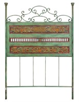 Italian Wrought Iron and Carved Wood Headboard