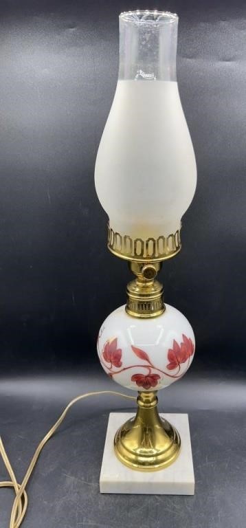VTG Milk Glass & Brass Hurricane Lamp