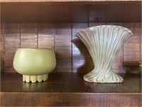 Frankoma Prairie Green Fan Vase & Planter