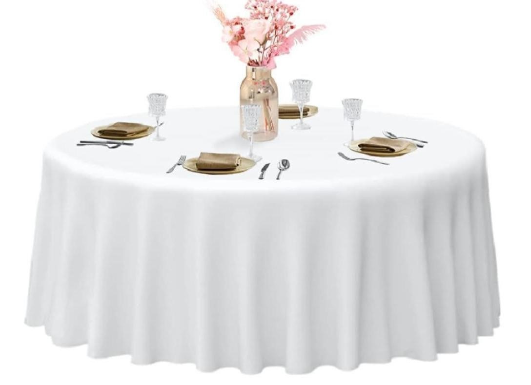 New - 120" Round Tablecloth White Polyester X2