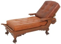 Shaw, Boston Carved Oak Adjustable Lounge Chair