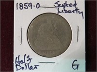 1859 (O) SEATED LIBERTY 1/2 DOLLAR 90% G