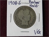 1908 S BARBER HALF DOLLAR 90% VG