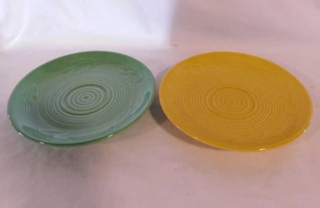 2 hand thrown art pottery plates, fish design,