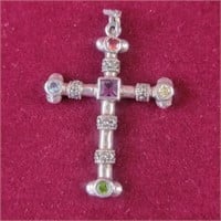 .925 Cross Pendant with multicolor stones 0.17ozTW