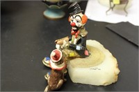 A Ron Lee Clown + Dog on Stone Metal Sculpture