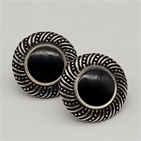 STERLING SILVER & ONYX PIERCED EARINGS