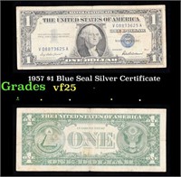 1957 $1 Blue Seal Silver Certificate Grades vf+