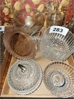 LOT ASSORTED GLASS BOWLS - COVERED CANDY ENGRAVED