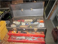 Two drawer toolbox with various hand tools.