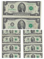 US$2 dollars bill x12 Different Districts.V22