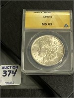 Graded 1890 Morgan Silver Dollar MS-63