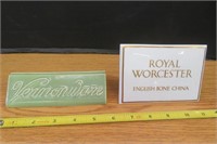 Vernonware Porcelain Adv Sign & Royal Worcester