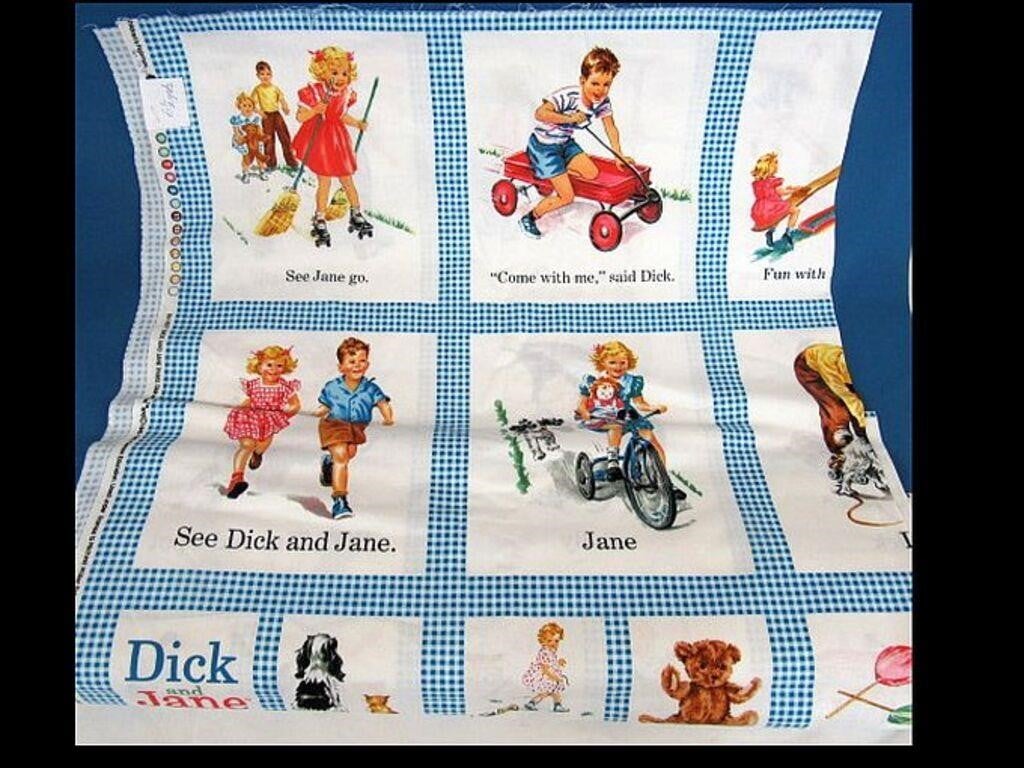 VINTAGE 6 1/2 YARDS OF DICK AND JANE MATERIAL