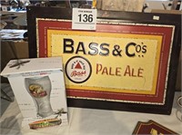 Bass Ale metal sign 16" x 23" w/ collector glass &