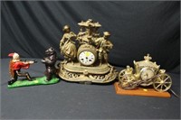 Two Mantel Clocks and a Mechanical Bank