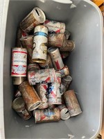 VINTAGE TOTE OF 58 STEEL CAN BEER CANS