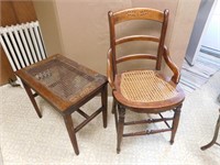 Lot-VintageChair w/Cane Seat, Table w/Cane Top