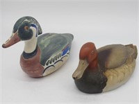 LOT OF 2 GLASS HAND PAINTED DUCKS BOTH MARKED