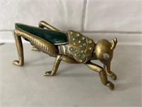 Vintage Cast Enameled Bejeweled Grasshopper