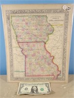 1860 Iowa/Missouri Map, 13in X 15.5in