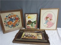 *3 Very Pretty Hand Stitched Embroidered Wall