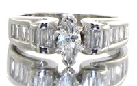 Platinum 1.00 ct Marquise-Baguette Diamond Ring