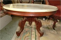 wal. oval marble top sofa table c.1865 (18" tall
