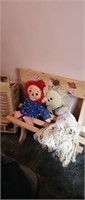 Raggedy Ann bench and dolls