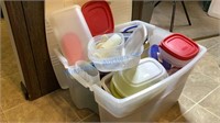 TOTE OF PLASTIC STORAGE CONTAINERS
