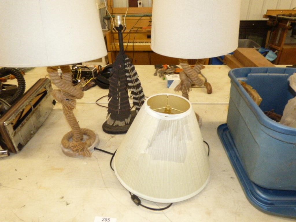 2 ROPE LAMPS & METAL FEATHER LAMP