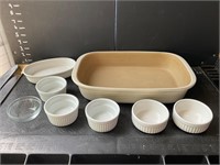 Pampered Chef baking dish and other misc dishes