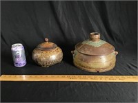 Pair of lidded pottery containers