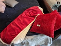 (2) Red Pillows & Blanket