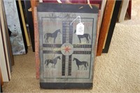 HORSES ON OLD CUTTING BOARD PAINTING - 13.5"W X