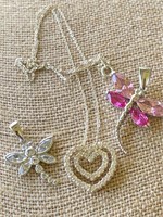 Sterling Silver Necklace & (2) Dragonfly Pendants