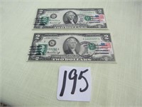 2- 1976 $2 NOTES W/ STAMP