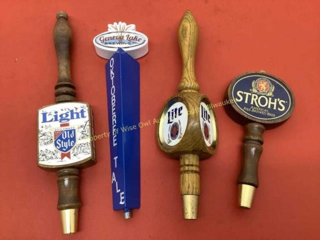 Assorted tap handles Strohs, Old Style, Miller &